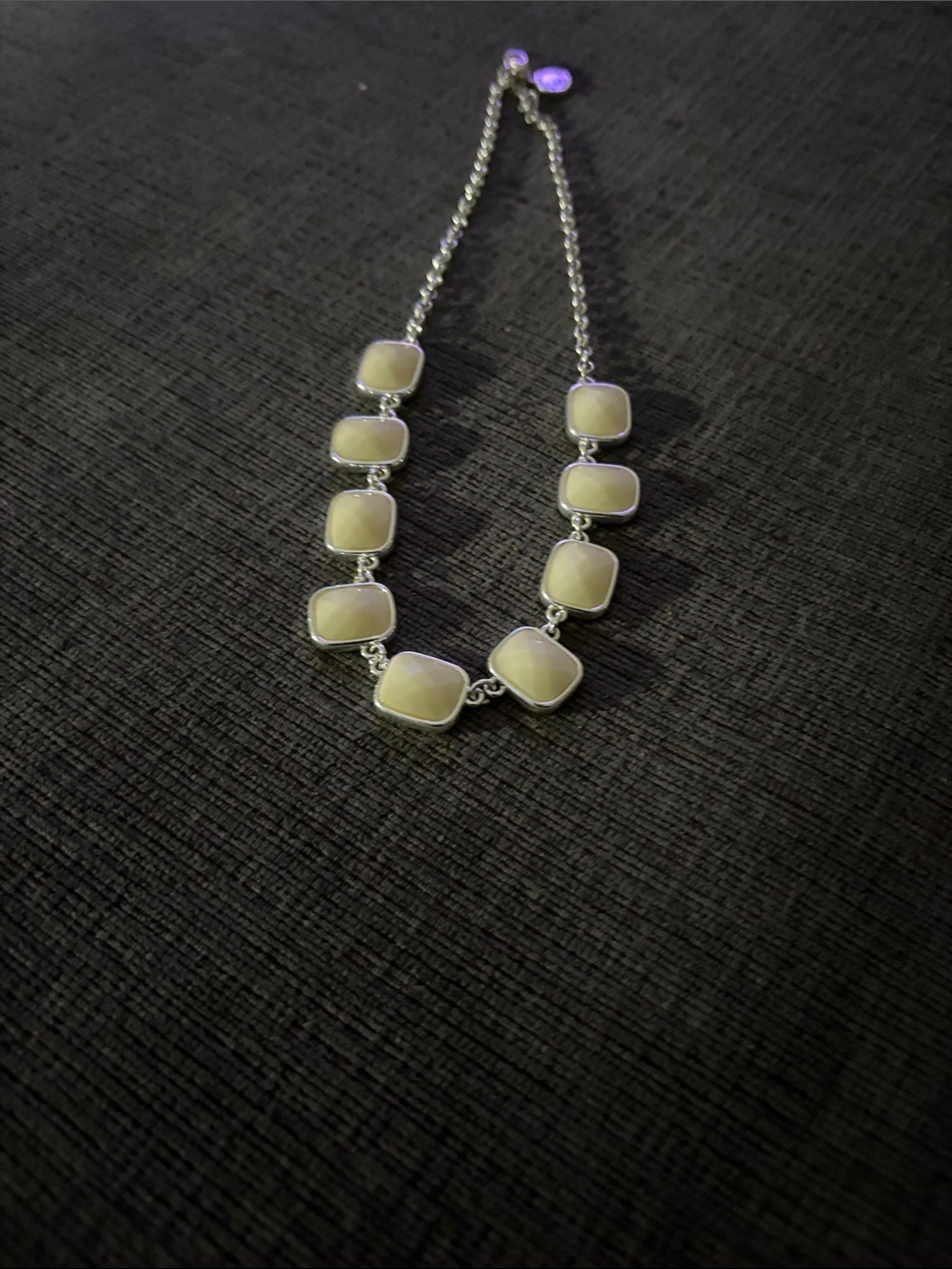 Cream Stone Silver-Tone Linked Necklace - Women Jewelry